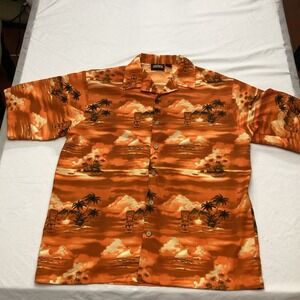 Vintage ODO Orange Hawaiian Totem Pole Button Up Board Shirt Men's X-Large